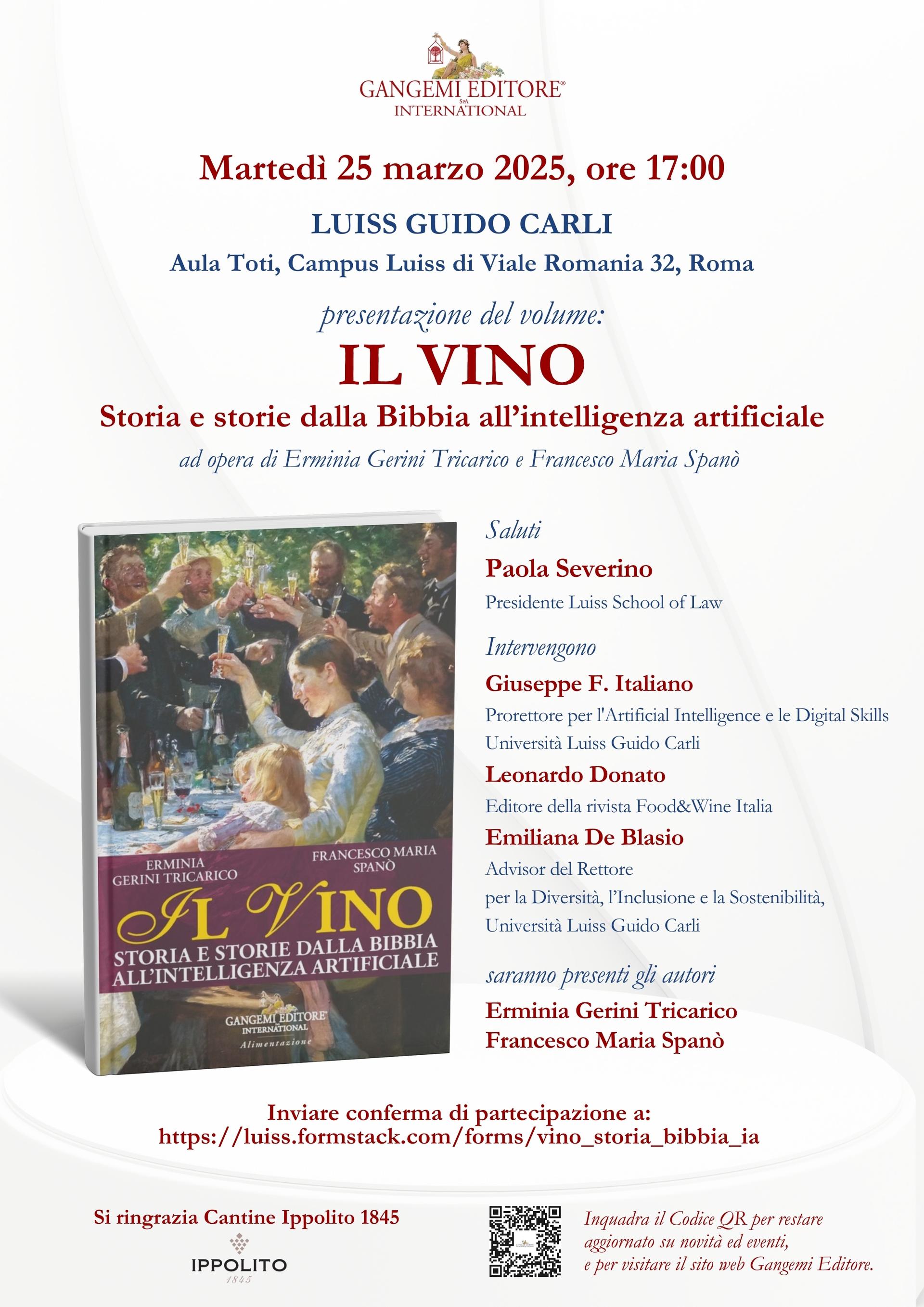 Presentazione del volume: "IL VINO. Storia e storie dalla Bibbia all’intelligenza artificiale"